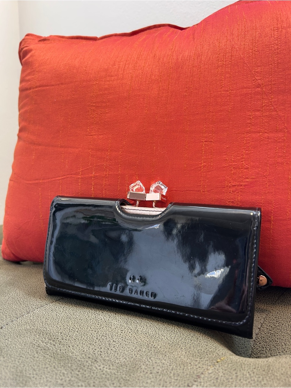 Ted Baker Black Patent Wallet with Crystal Kiss-Lock